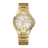 Guess L16540L1 Montre pour femme avec cadran blanc et cristal en acier et or jaune